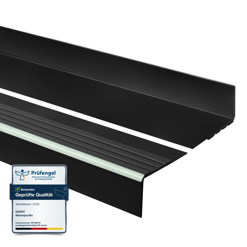 Perfil de escada de PVC 40x40 mm, biqueira de escada antiderrapante, RDFL, preto, 150 cm