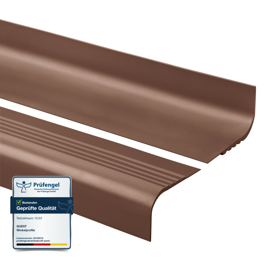 Perfil de escada de PVC 40x42 mm, biqueira de escada antiderrapante, RDT, castanho, 150 cm