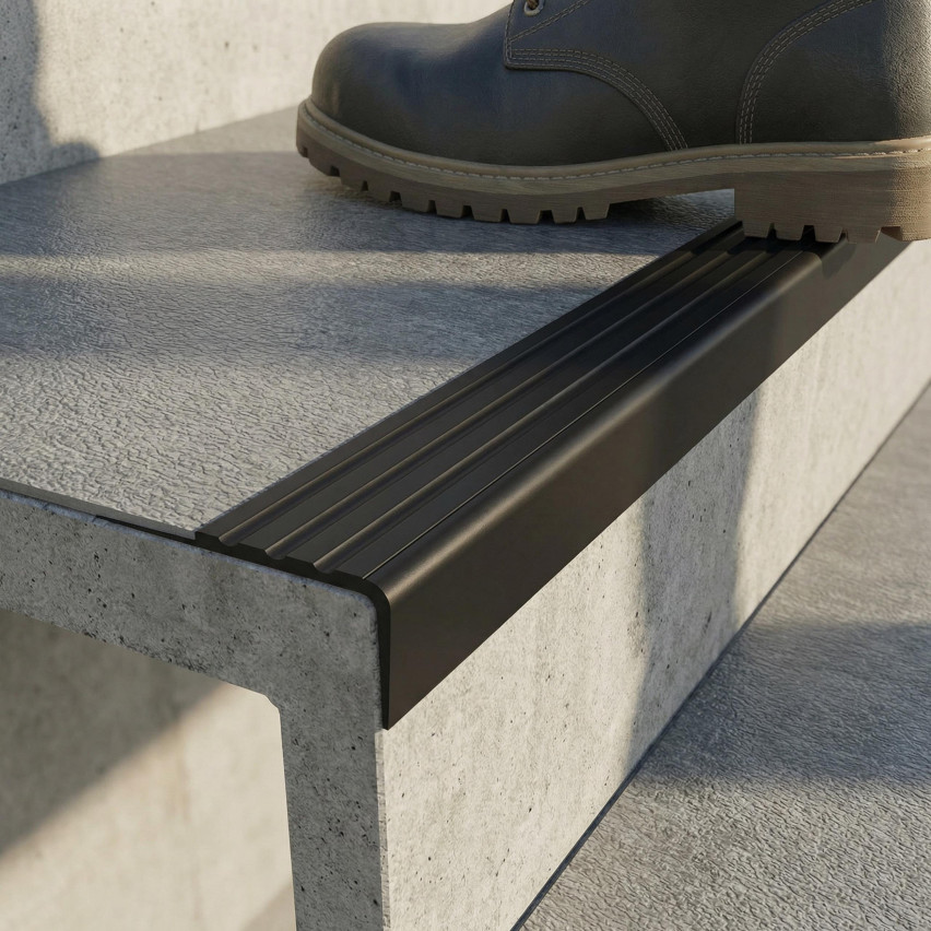 Perfil de escada de PVC 30x27 mm, biqueira de escada antiderrapante, RM, cinzento, 150 cm