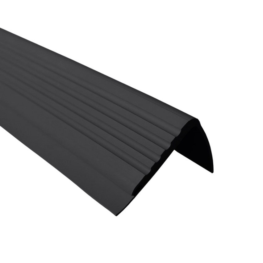 Perfil de escada de PVC 48x42 mm, 150 cm, preto, biqueira de escada antiderrapante, PMW 