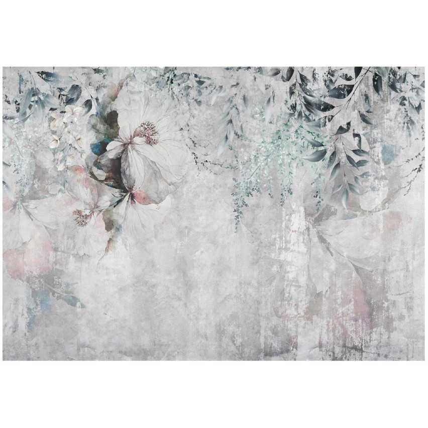 FOTOTAPET FIORI SU FOGLIE DI CONCRETO PER IL SALOTTO Carta da parati 300x210