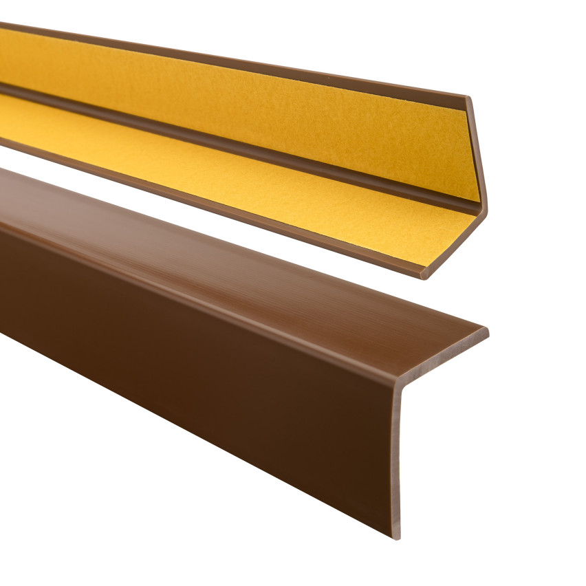 Uhlový profil z PVC, samolepiaci plast, ochrana hrán, hnedý