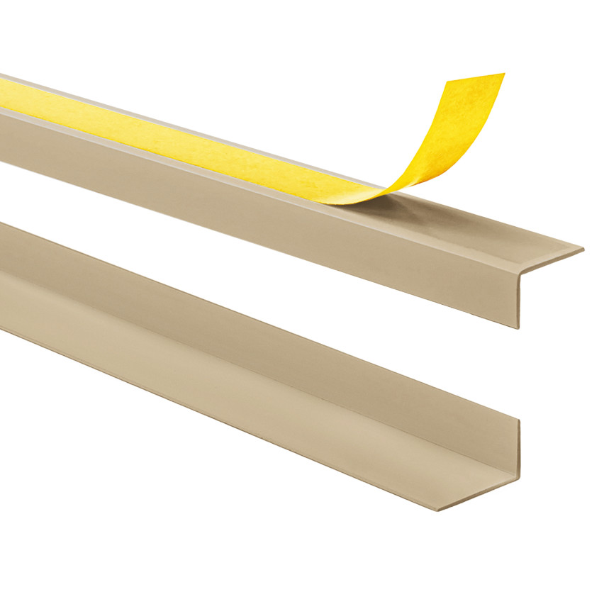 Perfil angular de PVC rigido, beige autoadhesivo, ángulo rígido, perfil decorativo en forma de L, con adhesivo en el lado exterior