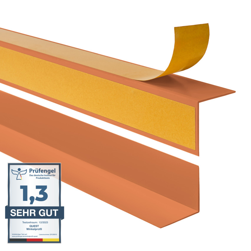 Väljastpoolt kindlalt liimitud nurkprofiil, tellisevärviga