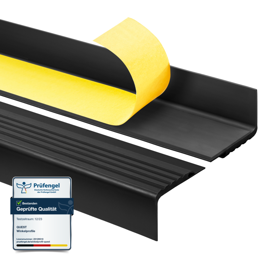 Perfil de escada de PVC 48x42 mm, biqueira de escada autoadesiva antiderrapante, PMW, preto