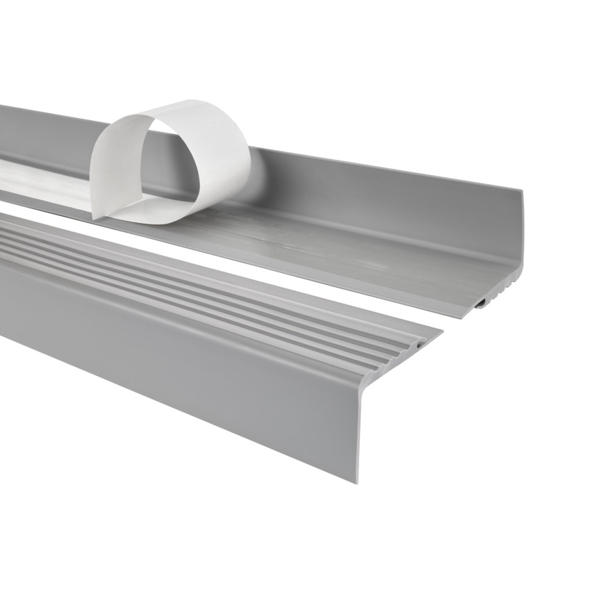Profilo per bordi scale in PVC 48x42 mm, autoadesivo, antiscivolo PMW, grigio