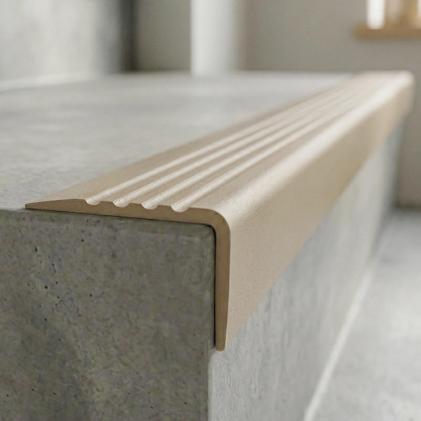 Perfil de escada de PVC 50x42 mm, biqueira de escada autoadesiva antiderrapante, RGP, cinzento claro