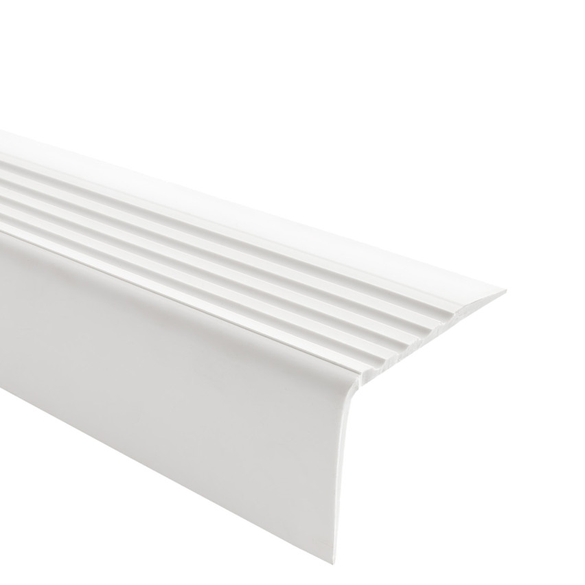 Perfil antideslizante para escaleras PVC, 50x42 mm perfil peldaño escalera RGP, blanco, 150 cm