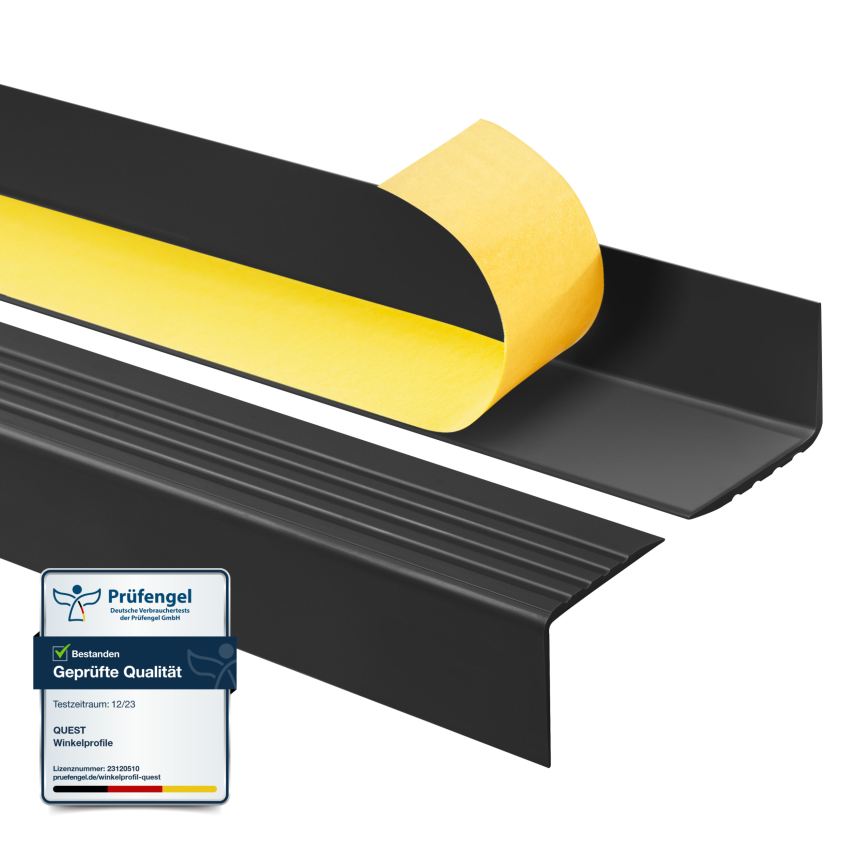 Perfil de escada de PVC 50x42 mm, biqueira de escada autoadesiva antiderrapante, RGP, preto