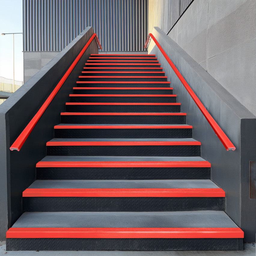 Perfil de escada de PVC 50x42 mm, biqueira de escada autoadesiva antiderrapante, RGP, cinzento claro