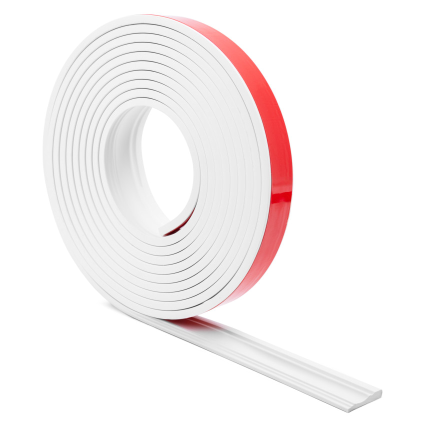 Rodapié PVC autoadhesivo FLEX, rodapié flexible PREMIUM, fresado – retro, RAL 9003, blanco, 5 m
