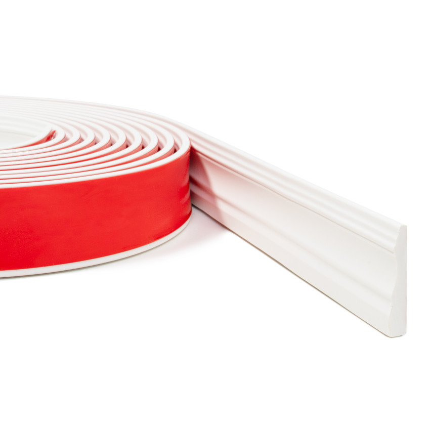 Rodapié PVC autoadhesivo FLEX, rodapié flexible PREMIUM, fresado – retro, RAL 9003, blanco, 5 m
