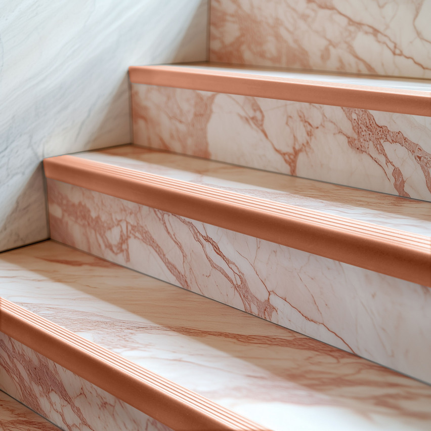 Trepiotsaprofiil, isekleepuv, PVC, plastik, libisemisvastane profiil, nurgaprofiil, 40x25mm, helepruun