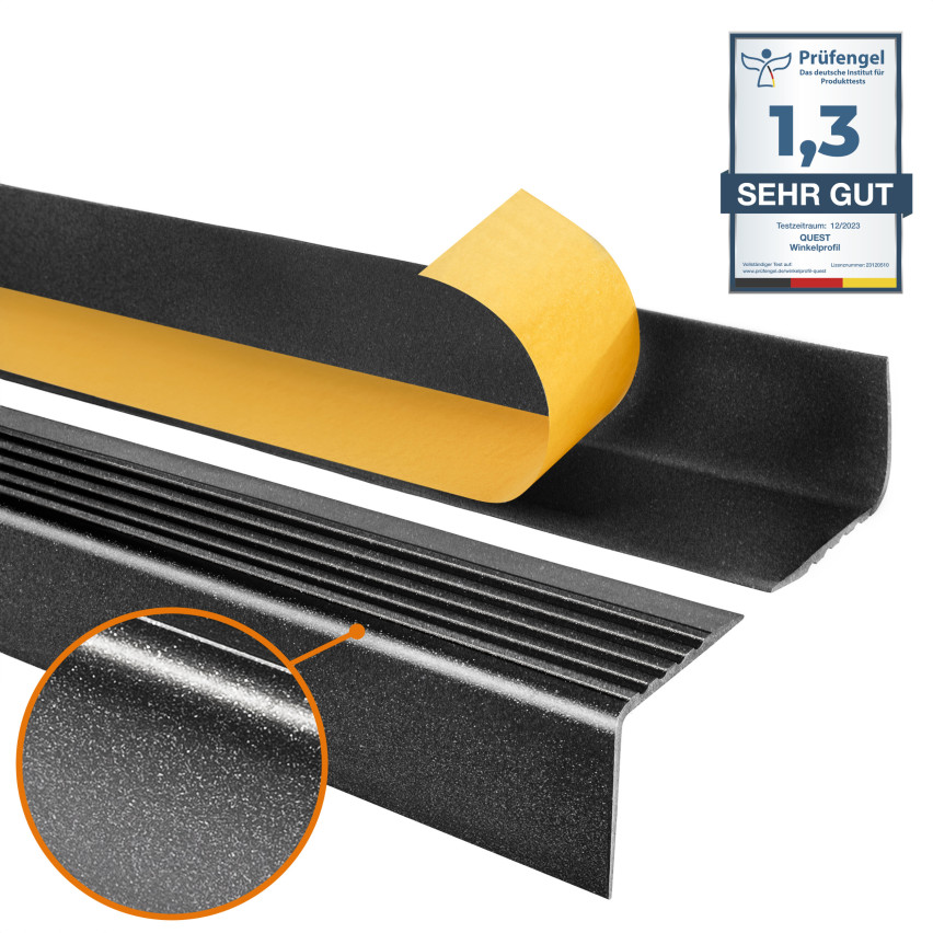 Perfil de escada de PVC 50x42 mm, biqueira de escada autoadesiva antiderrapante, RGP, preto-prateado