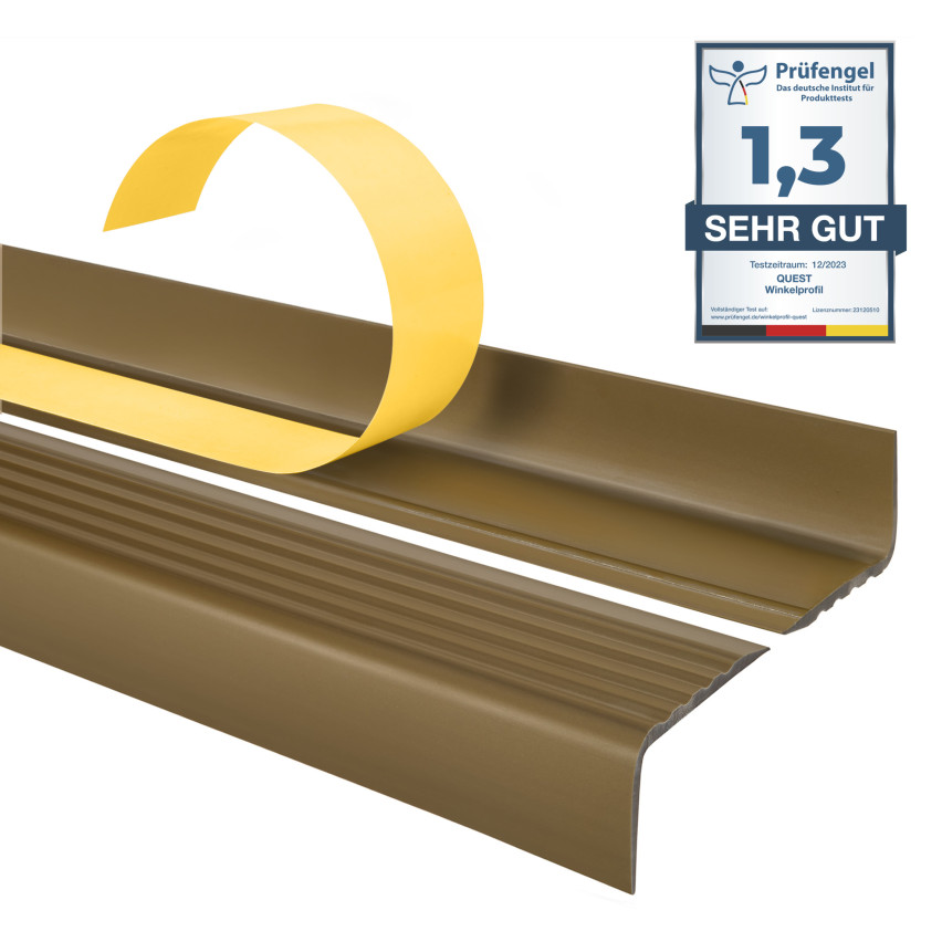 Perfil antideslizante para escaleras PVC, 40x25 mm, latón autoadhesivo, perfil peldaño escalera ND