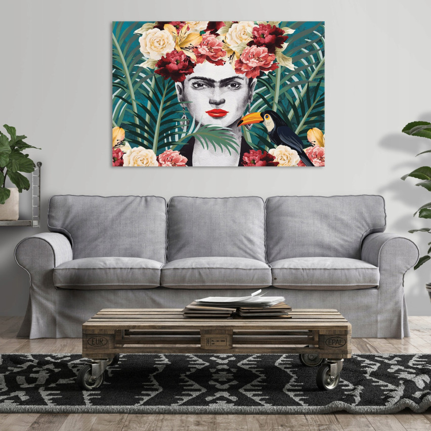 Frida Kahlo Tela Foglie Fiori 100x70