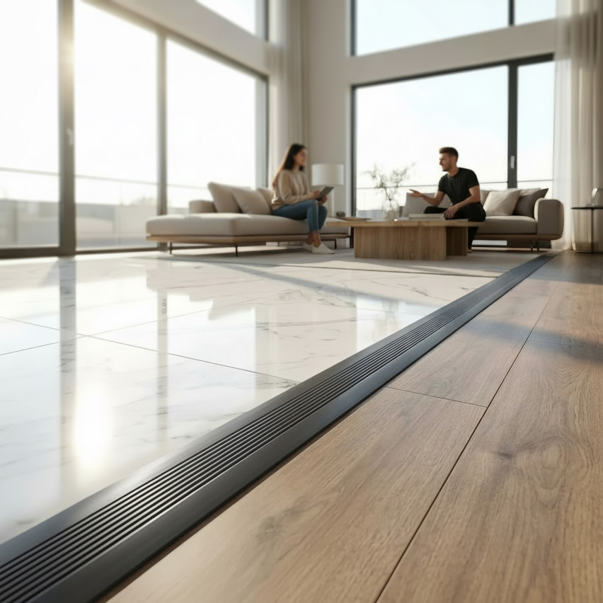 PVC dilatācijas līste, elastīga savienojuma lente PVC grīdas segumiem un flīzēm, 70x2mm, tumši pelēka