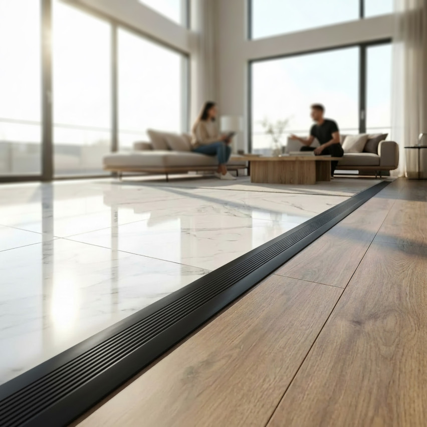 PVC expansion strip, flexible joining tape for PVC floor coverings and tiles, 70x2mm, black