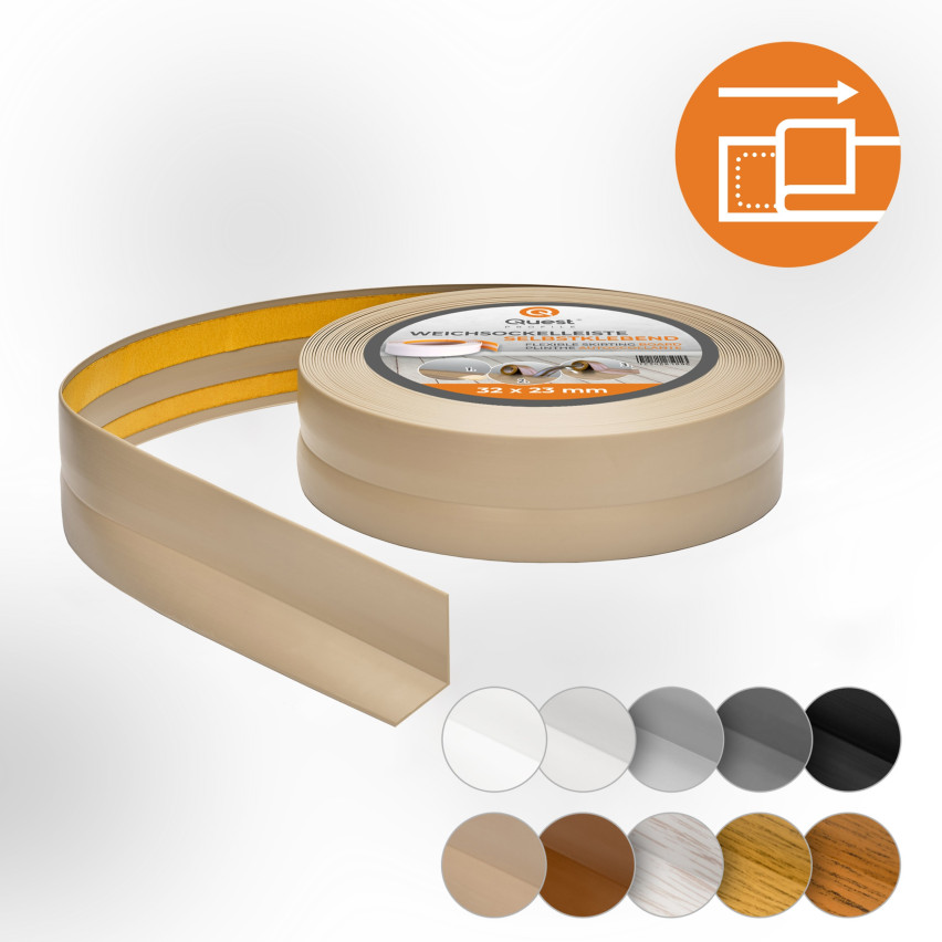 Flexible skirting board, self-adhesive, PVC 32x23mm, beige