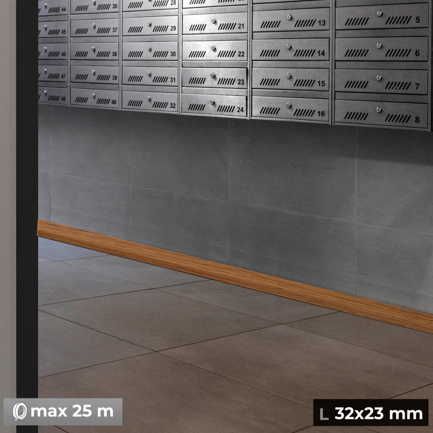 Rodapé em PVC 32x23 mm, carvalho, flexível autoadesivo, rodapé macio, rodapé