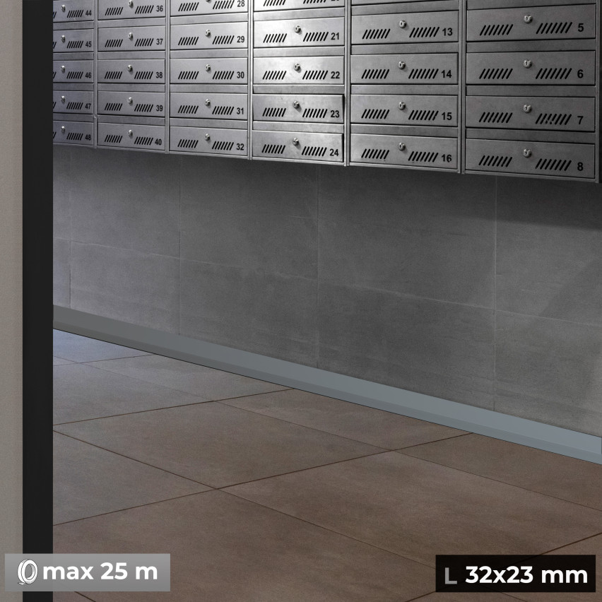 Rodapé em PVC 32x23 mm, cinzento claro, flexível autoadesivo, rodapé macio, rodapé