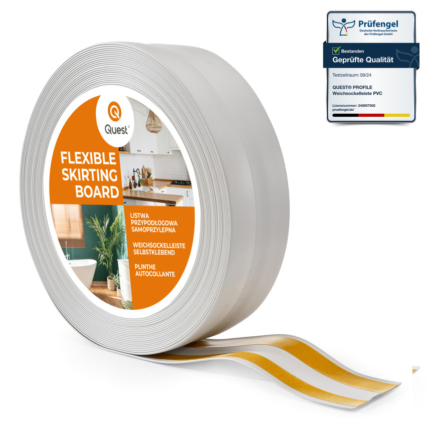 Rodapé em PVC 32x23 mm, cinzento claro, flexível autoadesivo, rodapé macio, rodapé