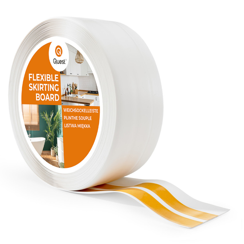 PVC apdailos kampai 50x20 mm, klijuojamos grindjuostės, minkšta grindjuostė, balta