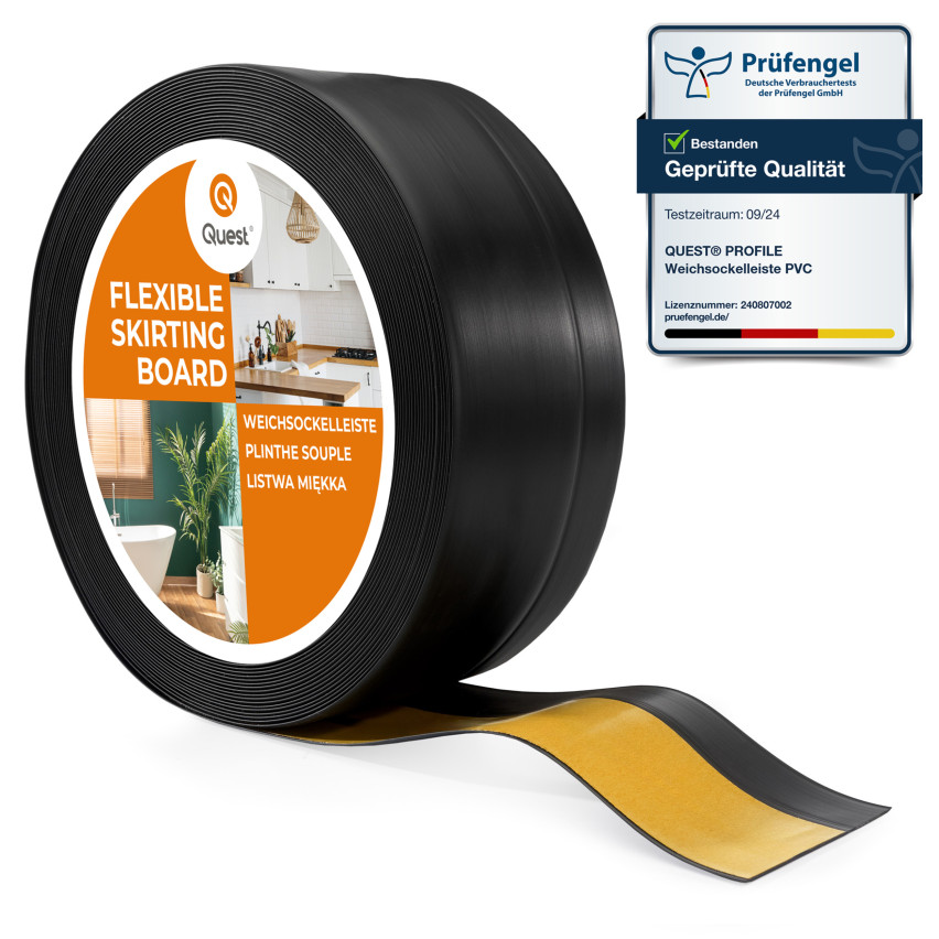 Battiscopa in PVC autoadesivo 50x20 mm, Battiscopa morbido, flessibile, nero