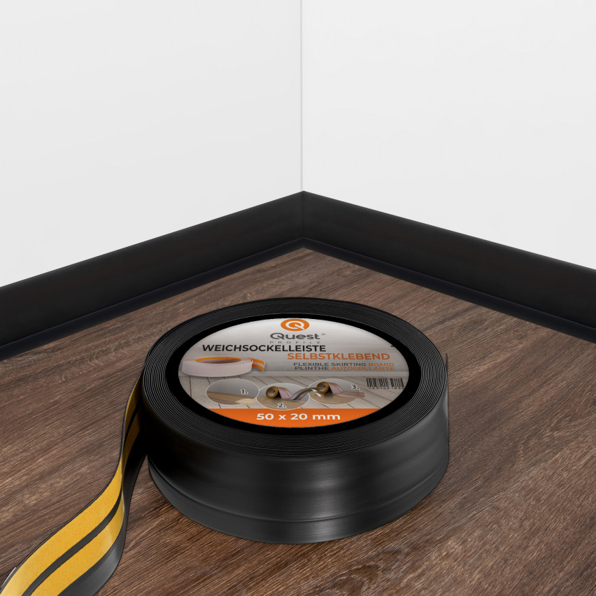 Battiscopa in PVC autoadesivo 50x20 mm, Battiscopa morbido, flessibile, nero