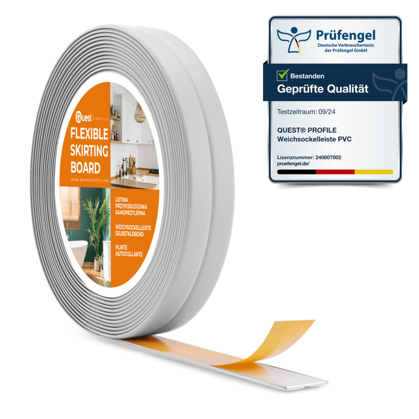 Tira de acabamento de PVC 10x10 mm em fita de espuma, elástico forte, fita decorativa macia, cinzento claro, 5 m