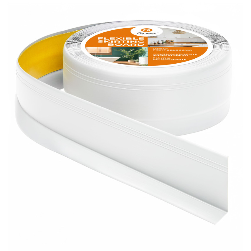 Battiscopa in PVC autoadesivo, battiscopa flessibile DEKOR, 50x20mm, bianco