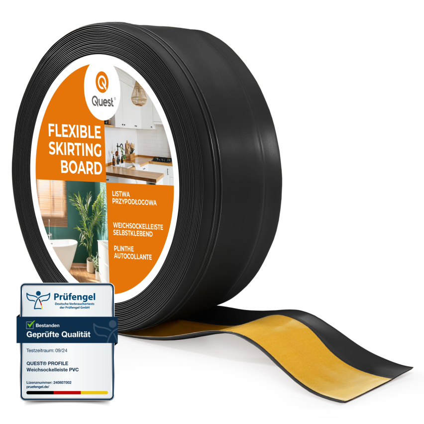 Rodapé de PVC autoadesivo, rodapé flexível DEKOR, preto, 50x20mm