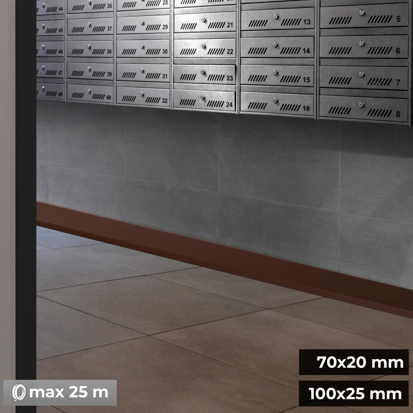 PVC dengiamoji juosta 100x25 mm juosta visų rūšių paviršiams, grindjuostės, rudos spalvos