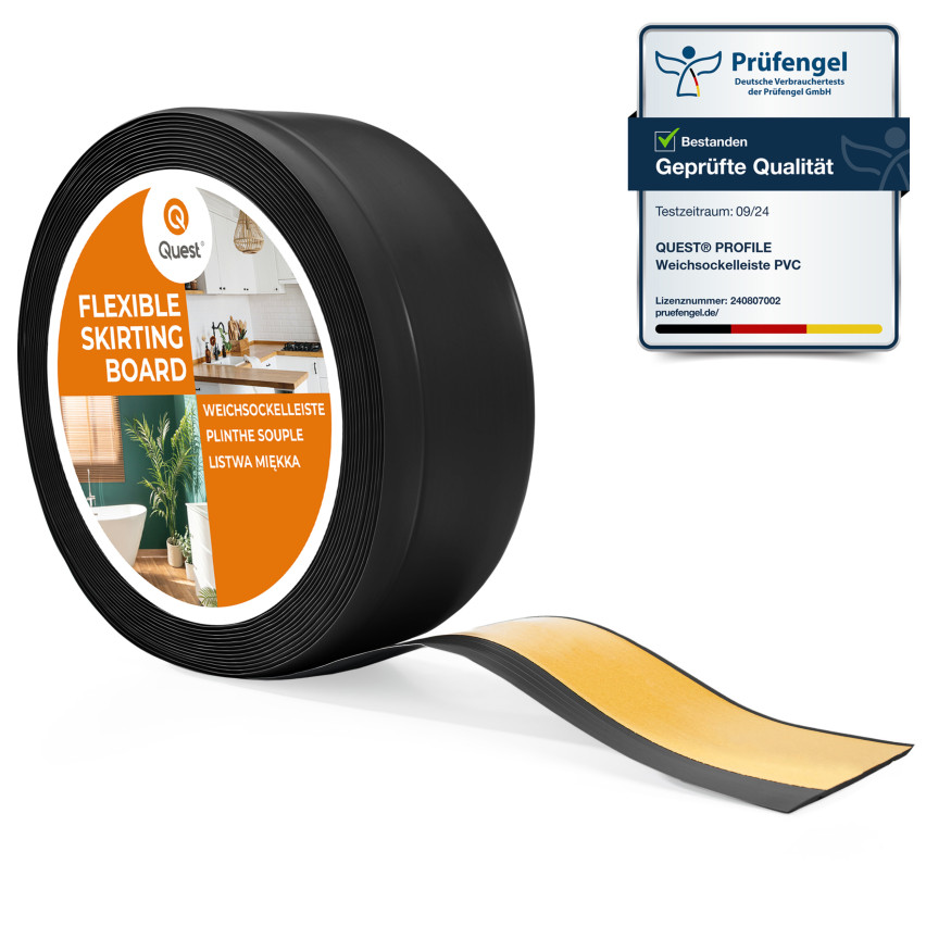 Mäkké lišty Samolepiace, Flexibilná základná lišta, Rohová lišta, PVC, 70x20mm, čierna