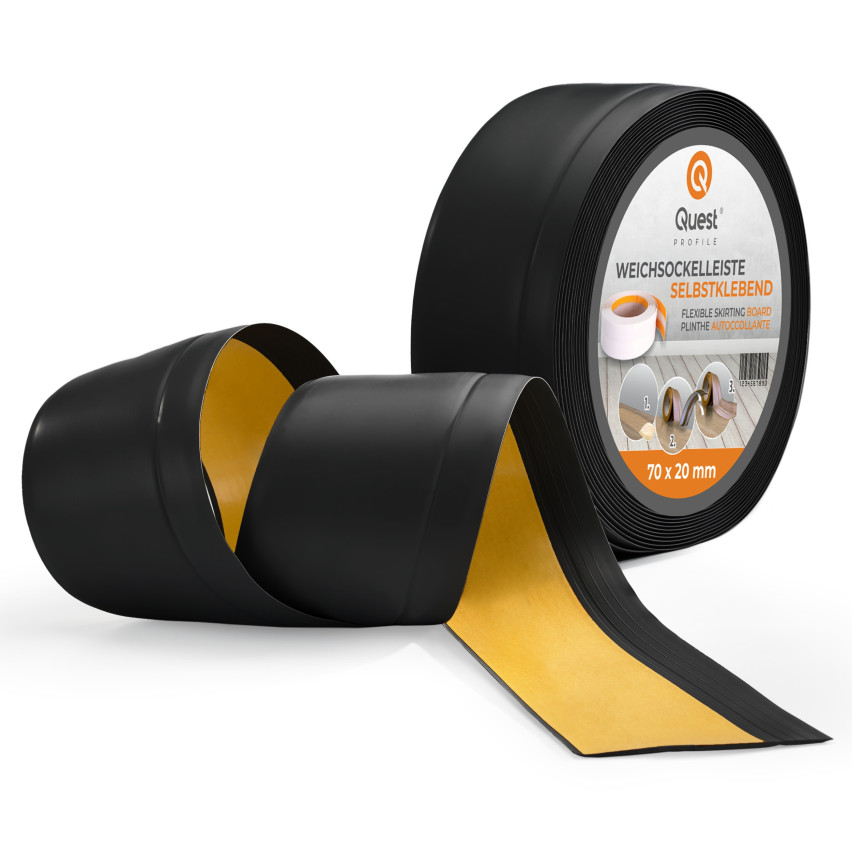 Mäkké lišty Samolepiace, Flexibilná základná lišta, Rohová lišta, PVC, 70x20mm, čierna