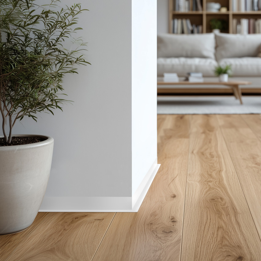 Minimalistična samolepilna PVC talna letev – trda, bela