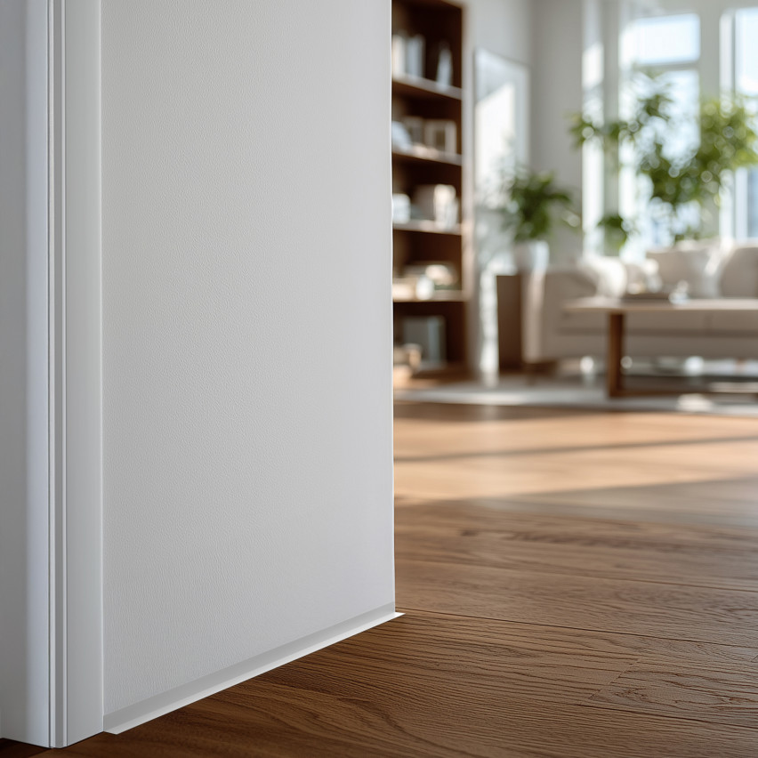 Minimalistična samolepilna PVC talna letev – trda, bela