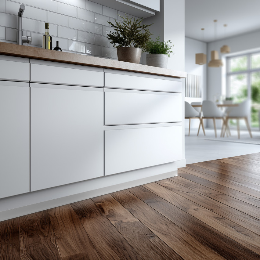 Minimalistična samolepilna PVC talna letev – trda, bela