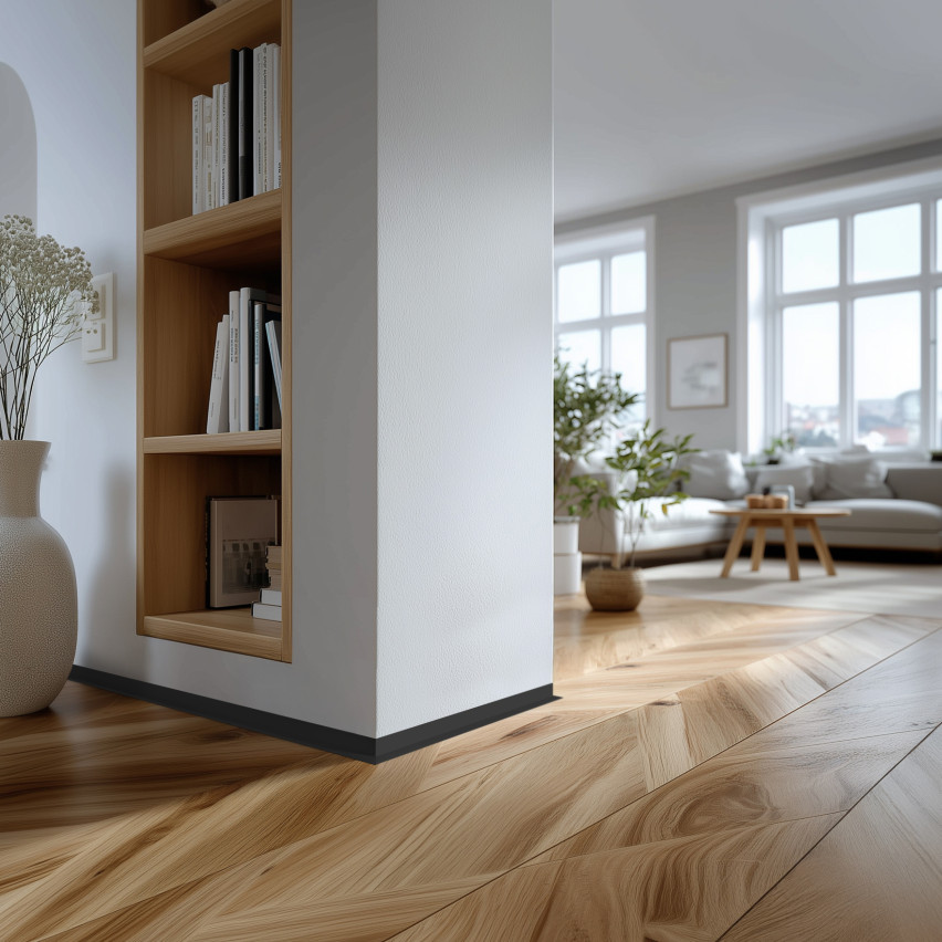 Rodapé PVC minimalista – rígido, cinzento-escuro