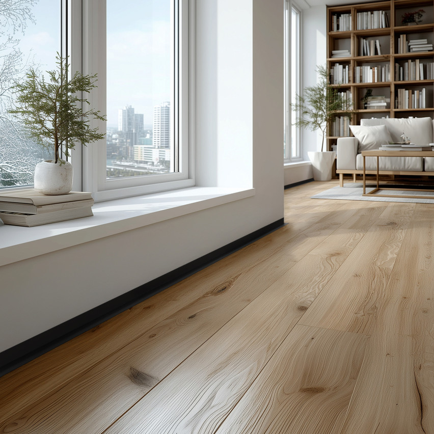 Minimalistinen itsekiinnittyvä PVC-jalkalista – kova, musta