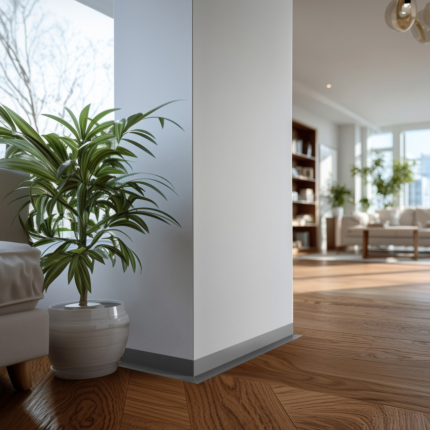 Rodapé PVC minimalista – rígido, cinzento