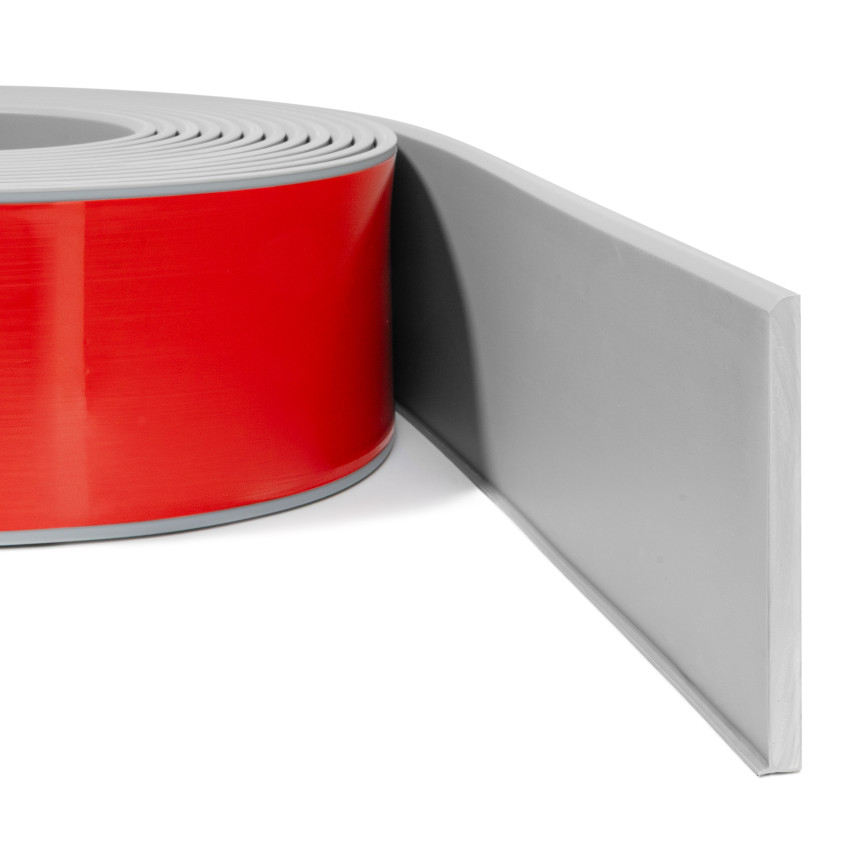 Isekleepuv PVC põrandaliist PREMIUM 10 cm, sile painduv FLEX-liist, põrandatele RAL7042, hall, 10 m