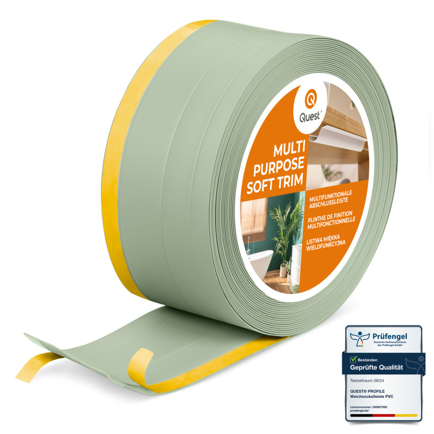 Battiscopa di finitura W2 in PVC 4 in 1 120 mm, autoadesivo, coprente, battiscopa flessibile per pavimenti e pareti, verde chiaro