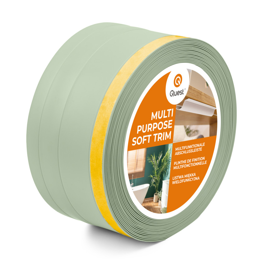 Battiscopa di finitura W2 in PVC 4 in 1 120 mm, autoadesivo, coprente, battiscopa flessibile per pavimenti e pareti, verde chiaro