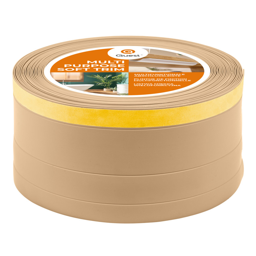 Rodapé de acabamento W2 em PVC 4 em 1 120 mm, autoadesivo, cobridor, rodapé flexível para piso e parede, areia