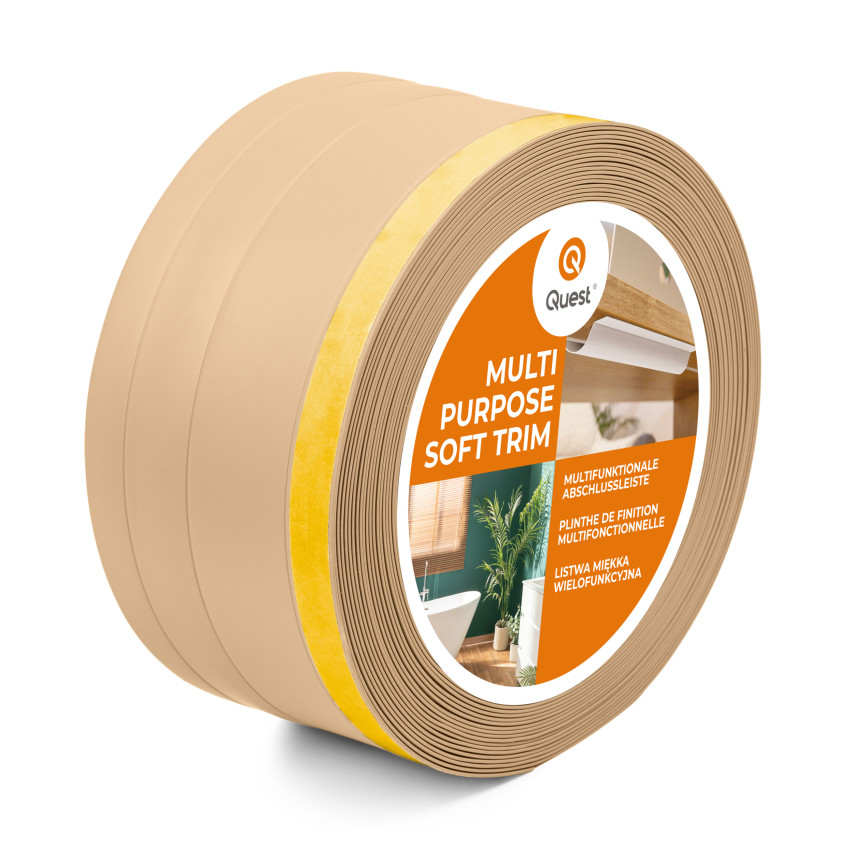 Rodapé de acabamento W2 em PVC 4 em 1 120 mm, autoadesivo, cobridor, rodapé flexível para piso e parede, areia