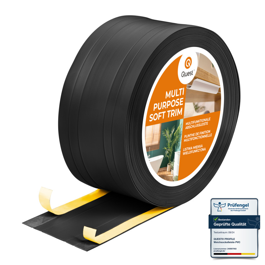 Battiscopa di finitura W4 in PVC 2 in 1 110 mm, autoadesivo, coprente, battiscopa flessibile per pavimenti e pareti, nero