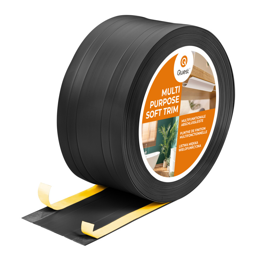 Battiscopa di finitura W4 in PVC 2 in 1 110 mm, autoadesivo, coprente, battiscopa flessibile per pavimenti e pareti, nero