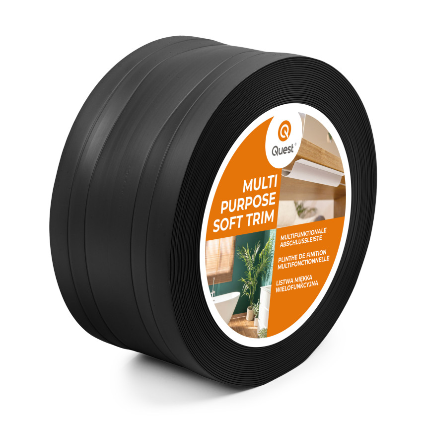 Battiscopa di finitura W4 in PVC 2 in 1 110 mm, autoadesivo, coprente, battiscopa flessibile per pavimenti e pareti, nero