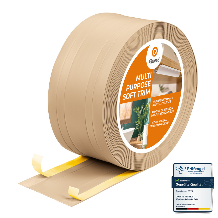 Battiscopa di finitura W4 in PVC 2 in 1 110 mm, autoadesivo, coprente, battiscopa flessibile per pavimenti e pareti, sabbia